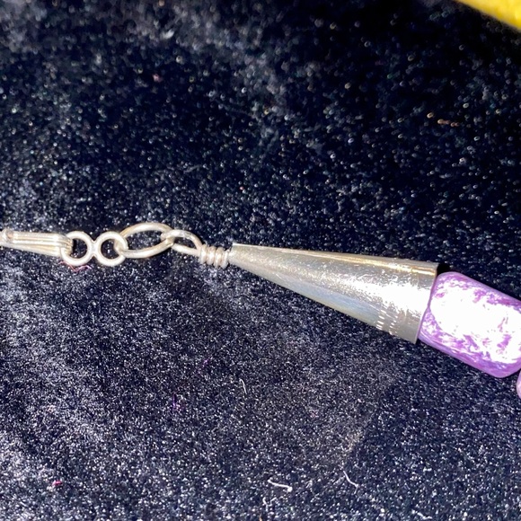 VINTAGE RUSSIAN CHAROITE PURPLE STONE BEADS NECKLACE SILVER ACCENTS 20” OOAK - Picture 8 of 10